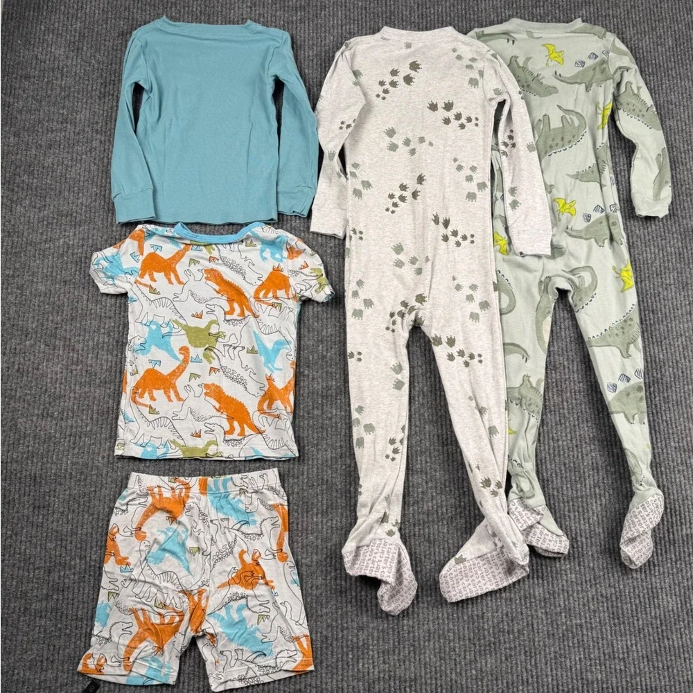 Carter's Reshinee Toddler Boys Dinosaur Pajamas Lot 3T 4T Bamboo‎ Footed PJs 5pc